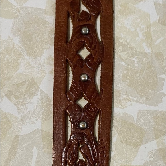 Hollister Studded Brown Leather Belt Silver Buckle LARGE - Picture 4 of 4